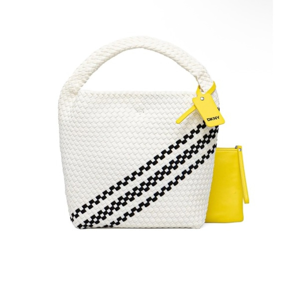 DKNY Giselle Extra-Large Woven Tote with Pouch - Marshmallow, Black‎